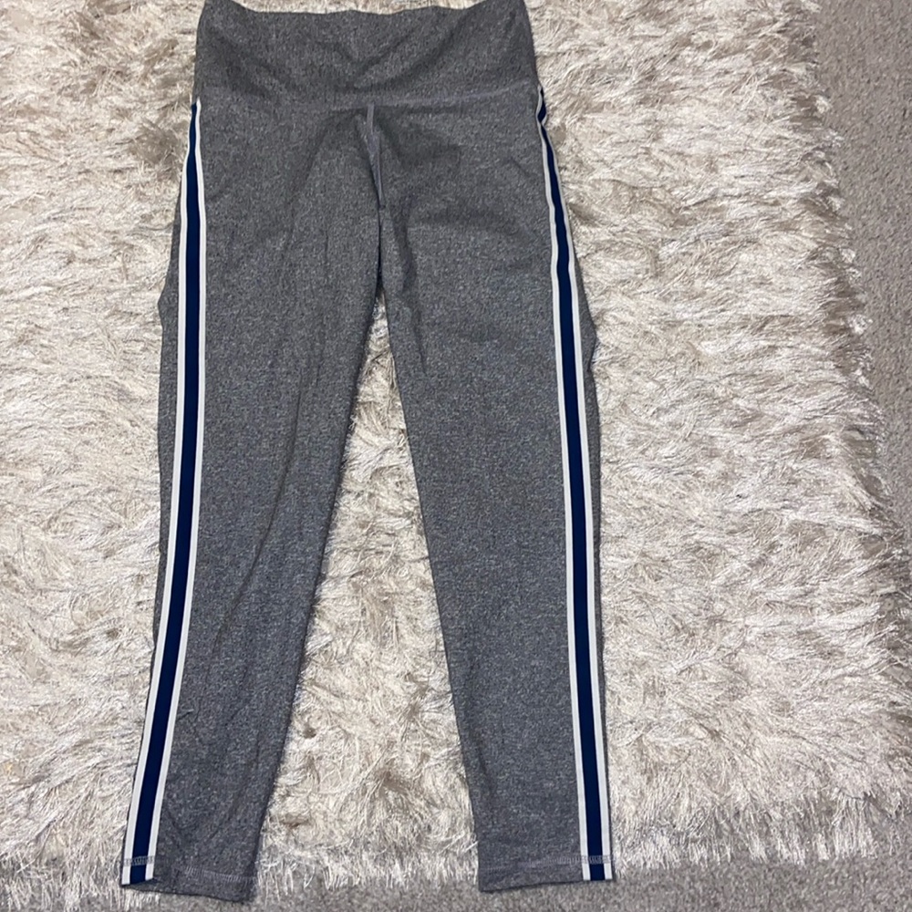 Aerie high waisted legging grey with blue stripe on sides size medium